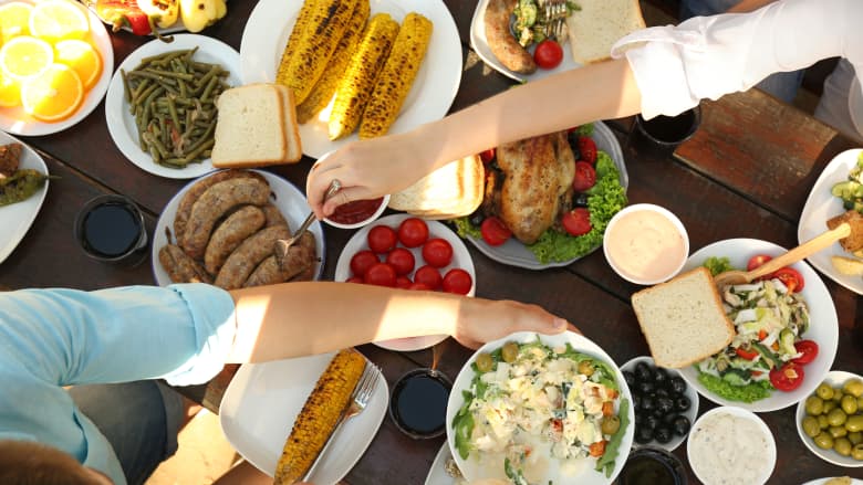 Spread of food on a table.