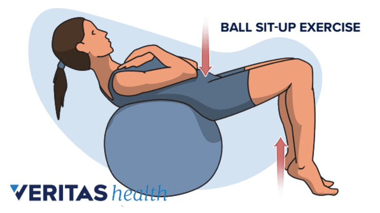 Profile view of woman doing ball half crunch