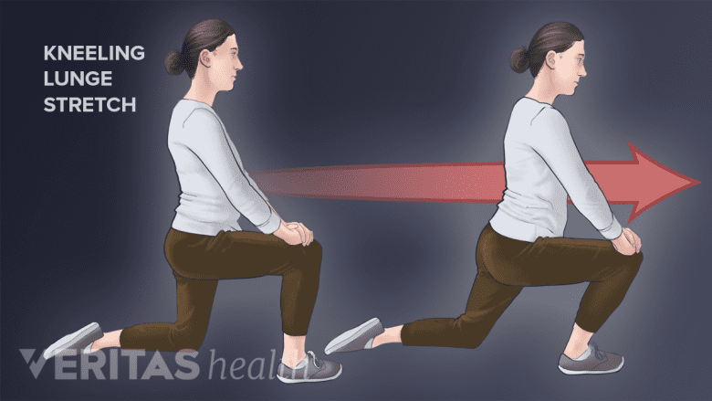 Woman doing a kneeling lunge stretch.