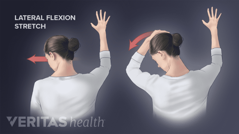 A woman showing lateral scapulae stretch.