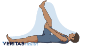 Man lying on back doing hamstring stretch.