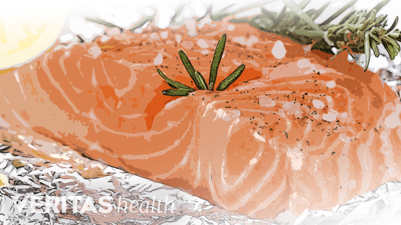 A cooked salmon fillet.