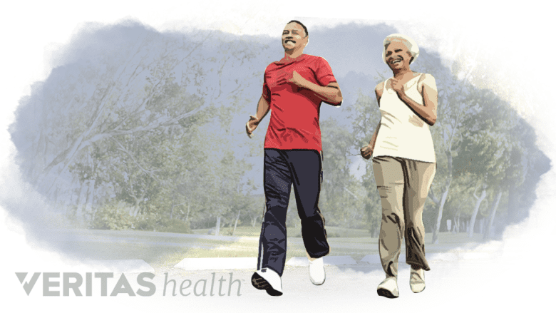 A senior couple jogging.