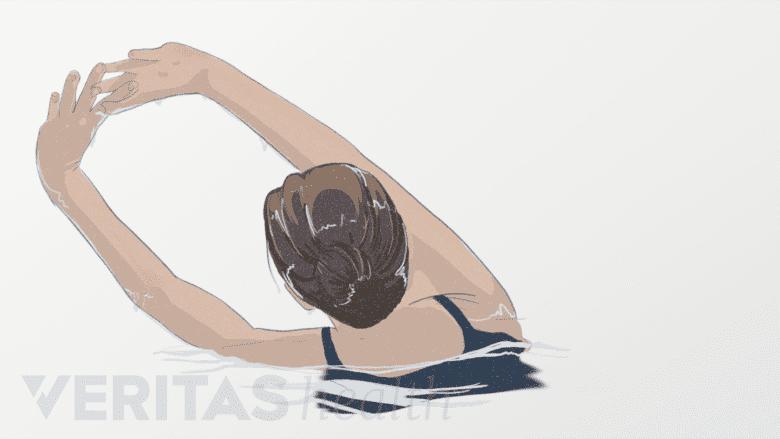 A woman swimming in water.