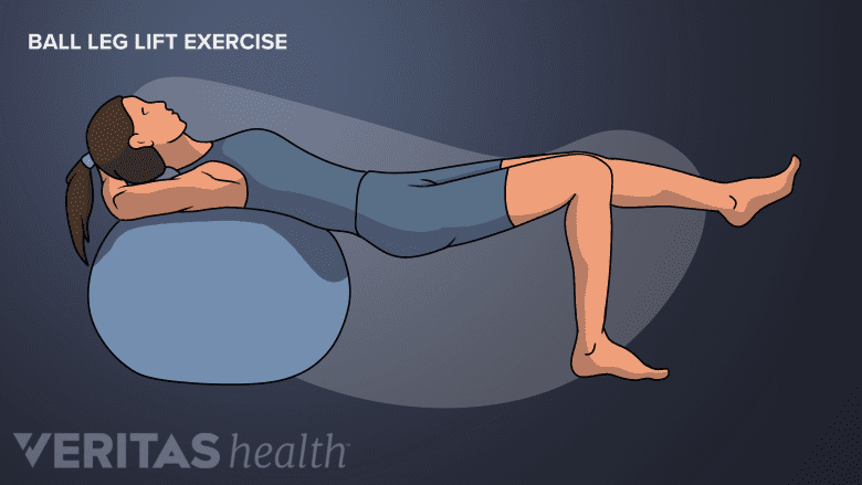 Leg lift exercise on exercise ball