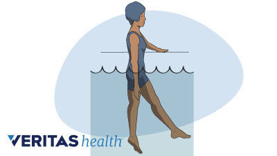 Woman doing leg lifts in the water.